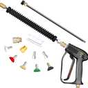 TOOLCY Pressure Washer Gun and Wand with 5 Spray Nozzles, 4000 PSI, 7 GPM, M22 14mm Inlet and M22 15mm Adapter, Car Pressure Washer Extension Wand with 1/4 Quick Connector Coupler (Black)