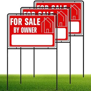 For Sale By Owner Yard Sign with Stakes, 30 inches High, Double-Sided Printing, For Sale By Owner Signs for Real Estate, Yard Sign for Home House Real Estate, (3 Pack)