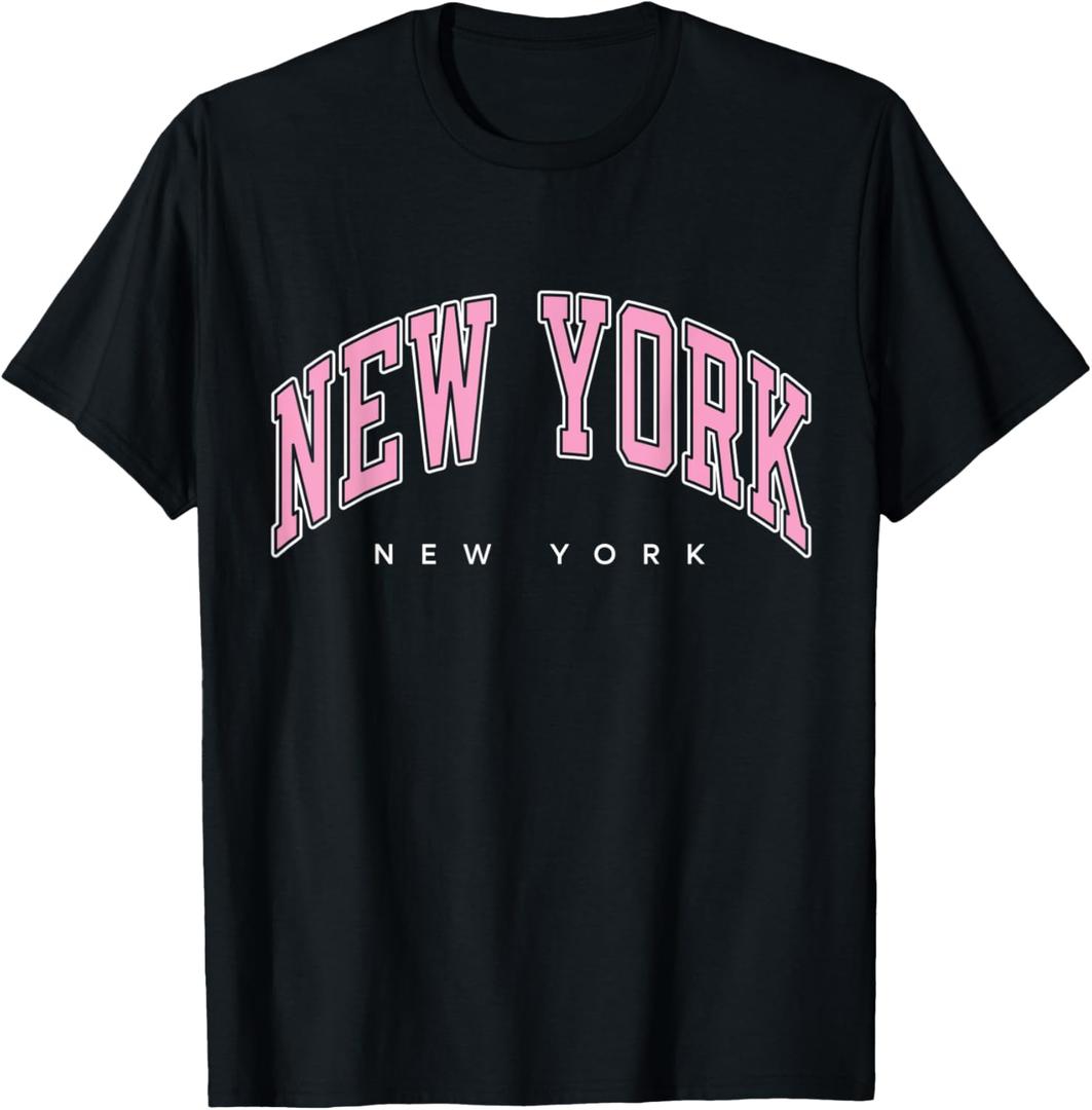 New York New York NY Varsity Style Pink Text T-Shirt Small New York New York NY Varsity Style Pink Text T-Shirt Small