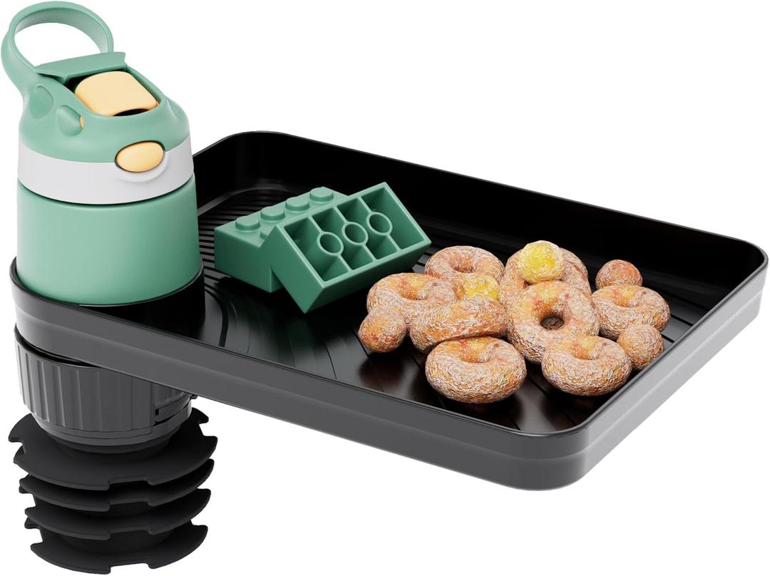 Upgraded Car Seat Tray for Kids Car Seat Tray with Expandable Base for Snacks, Toys, Books, Entertainment Kids Travel Essentials Fits 3.1''-3.5'' Cup Holders (1, Large Base)