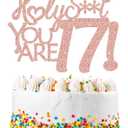 3 x 17th Birthday Cake Topper for girl - Double Sided Pink Glitter,Happy 17th birthday cake topper for girls, 17th birthday Cake Decorating for girl, Photo Booth Props,funny cake toppers