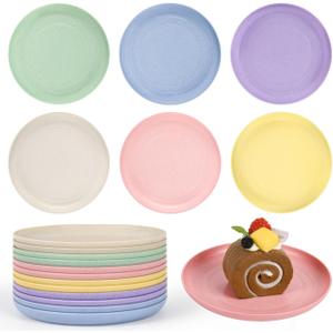 6 Inch Wheat Straw Plates, 12 Pack Small Plates, Lightweight Unbreakable Plastic Dinner Plates for Kids Adult Dinner Camping Salad Dessert