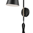 Globe Electric 51374 Novogratz x Globe 1-Light Plug-In or Hardwire Wall Sconce, Matte Black - Antique Brass Accents, Black Cloth Cord