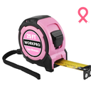 WORKPRO 25FT Pink Magnetic Hook Measuring Tape, 1/32" Accuracy with Retractable Nylon Coating & Belt Clip - Pink Ribbon