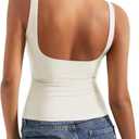 SUUKSESS Women Padded Open Back Boat Neck Tank Tops Double Lined Basic Shirts (Medium, Cream White)