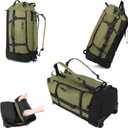 Vomgomfom 86L Collapsible Wheeled Luggage with Removable Backpack Straps,Waterproof Rolling Duffle Bag with Quilted Base,Army Green