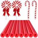 Sratte 8 Pcs Christmas Foam Noodles with Packaging Tape 55 Inch Hollow Foam Noodles for Christmas Decor DIY Craft Projects (Red Noodle, White Tape)