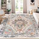 Enkor Area Soft Rugs 9x12 Washable Non Slip Floor Boho Rugs for Living Room Bedroom, Vintage Style Farmhouse Mat for Kitchen Entryway Orange & Black