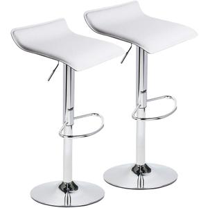 Set of 2 Barstool, Adjustable Swivel Bar Stools with PU Leather and Chrome Base, Gaslift Pub Counter Chairs, White, 15 inches x 15 inches x 33 inches