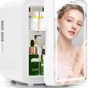 BOGDA Mini Skincare Fridge (4 Liter/6 Can) with Dimmable LED Light Mirror, Cooler and Warmer for Refrigerating Make Up, Skin Care and Food, Portable Mini Fridge for Bedroom, Office and Car, White