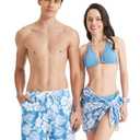 PATPAT Couples Matching Swimsuit - Three Piece Bikini Swimwear Set Hawaiian Floral Print Spaghetti Strap Bathing Suits with Cover Up and Hair Band Sky White Flower for Women, M