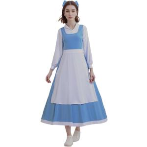 Aiugko Women Blue Dress Beauty Belle Costume Girls Princess Halloween Christmas Fancy Dressing up suit, Blue,   2 XL
