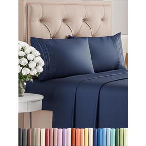 Full Size 4 Piece Sheet Set - Comfy Breathable & Cooling Bed Sheets Set - Hotel Luxury Bedding for Women, Men, Kids, Teens, Boys & Girls - Deep Pockets, Ultra-Soft, Wrinkle Free - Oeko-Tex - Navy Blue Full Size 4 Piece Sheet Set - Comfy Breathable & Cooling Bed Sheets Set - Hotel Luxury Bedding for Women, Men, Kids, Teens, Boys & Girls - Deep Pockets, Ultra-Soft, Wrinkle Free - Oeko-Tex - Navy Blue