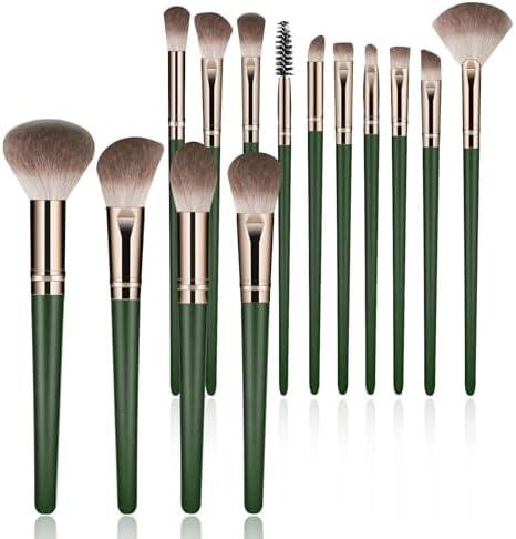 Makeup Brush Set, Premium Synthetic 14 Pcs Makeup Brushes, Travel Makeup Brush Set for Foundation, Concealer, Blush and Eyeshadow Brush(Green)