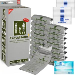TravelJohn Resealable Disposable Urinal Bags Road Trip Essentials for Men, Women & Kids Odorless Leakproof Portable Urine Bags Travel Urinal for Camping & Emergencies (TJ1N-C)