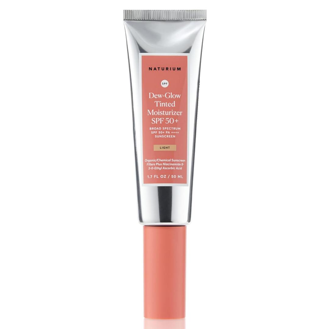 Naturium Dew-Glow Tinted Moisturizer SPF 50+ Light, Daily Moisturizing Sunscreen & Face Primer with Tint, Skin Protector with Dewy Finish, 1.7 oz