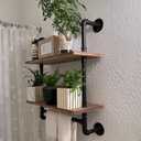ROGMARS Industrial Pipe Shelving Bathroom Pipe Shelves with Towel Bar Over Toilet, 24 inch Pine Wood Floating Shelves for Wall Mounted Bedroom,Kitchen, Farmhouse, Living Room, 24 inch 2 tier