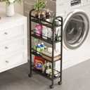 Black Slim Storage Cart, 4 Tier Rolling Utility Cart on Wheels, Slim Bathroom Storage for Small Spaces in Kitchen, Dining Room, Bathroom, Laundry Room, Black (15.6"D x 5.9"W x 33.6"H)