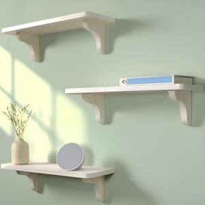 Real Wood White Shelves for Wall - 17 inch (3 Pack) - Easy to Install, Template and Video Included - White Wall Shelves, Shelves for Room, Decorative Wall Shelf