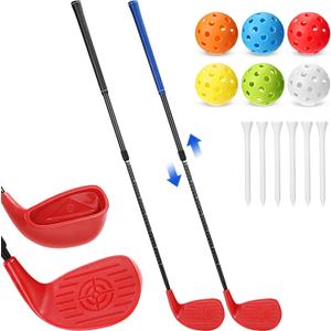 Realspring 2 Pack Backyard Golf Club Set Adjustable Golf Club for Backyard Game Plastic Chipping Clubs Hit Plastic Balls Outdoor Indoor Training Practice Gift(Black and Blue,Left Hand)