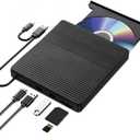 TEIMA CD DVD Drive USB C USB 3.0 CD/DVD +/-Rw Drive CD ROM Burner Reader Writer with USB/SD/TF Ports & Audio Out, Optical Disc Drive DVD Player for Laptop PC Mac MacBook Air/Pro Windows 11/10, Black