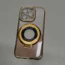 SMARTFOX Magnetic Kickstand Case for iPhone 15 Pro with Glitter Lens Protector, Compatible with Magsafe, Luxury Bling Diamond Cover Glitter Rhinestone Phone Case Women (Gold, for iPhone 15 Pro 6.1")