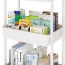 Laiensia 3-Tier Rolling Cart with Wheels,Multifunction Utility Storage carts, Kitchen Storage Organizer,Mobile Shelving Unit for Bathroom,Laundry,with Classified Stickers,White