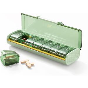 Weekly Pill Organizer,Portable 7 Day Pill Box,Moisture Proof Medicine Pill Organizer,Travel Pill Case with BPA-Free Material,Pocket-Size for Supplements & Vitamins (Green)