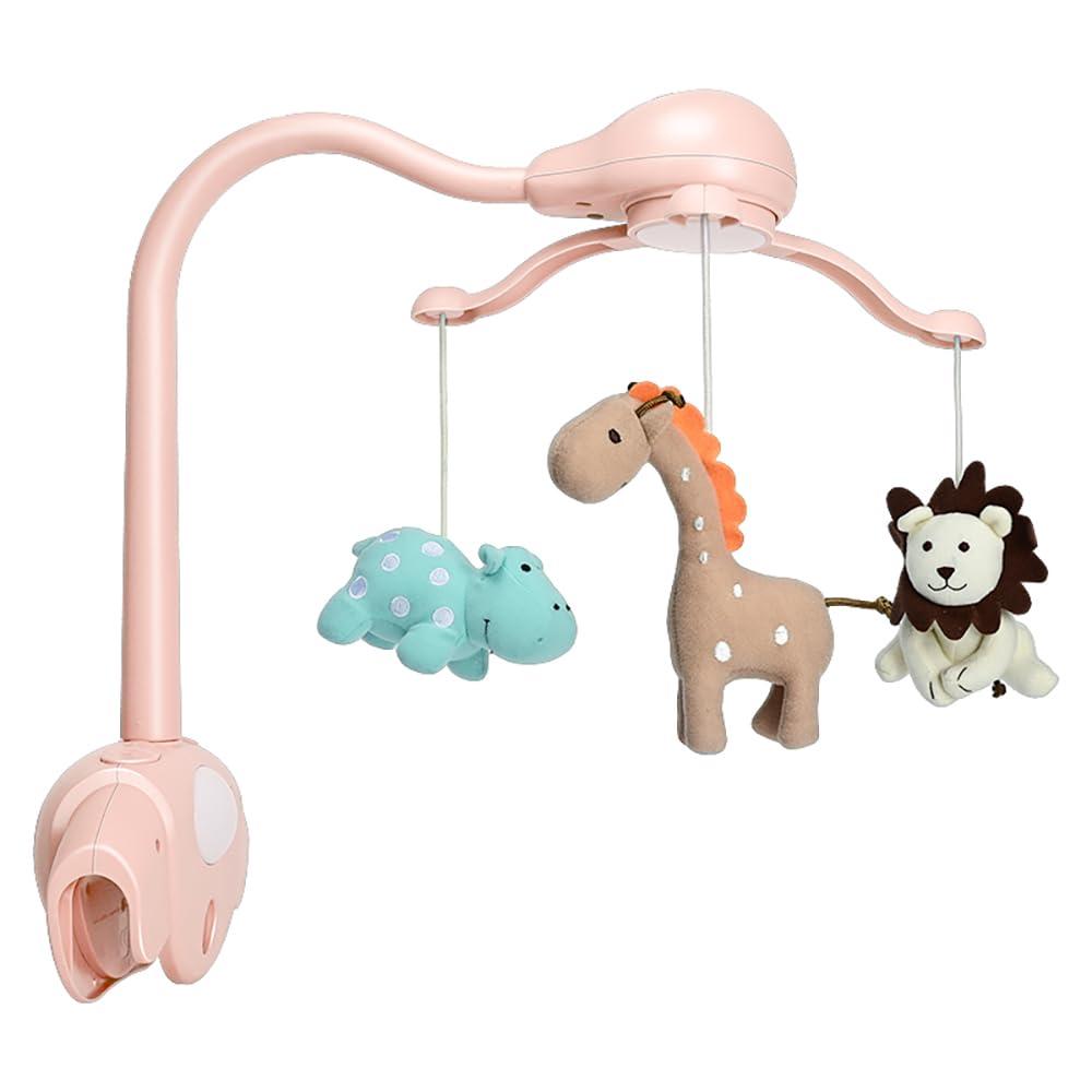 Baby Girl Crib Mobile for Pack and Playpen,Pink Bassinet Mobile with Music,Rotation,Nursy Lights,Natural Sounds,Timer Function,Starlight Projection,Pack n Play Crib Mobile for Baby