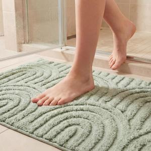Drydiet Sage Green Boho Jacquard Bathroom Rug for Bathroom 3D Arched Stripes Non Slip Absorbent Extra Thick Soft Carpet, Plush Bath Rug with Rubber Backing for Bath Shower, 20''x30''