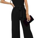 SheKiss Casual Elegant Jumpsuits For Women Dressy 2026 One Piece Short Sleeve Rompers Wide Leg Formal Business Outfits (Black, S)