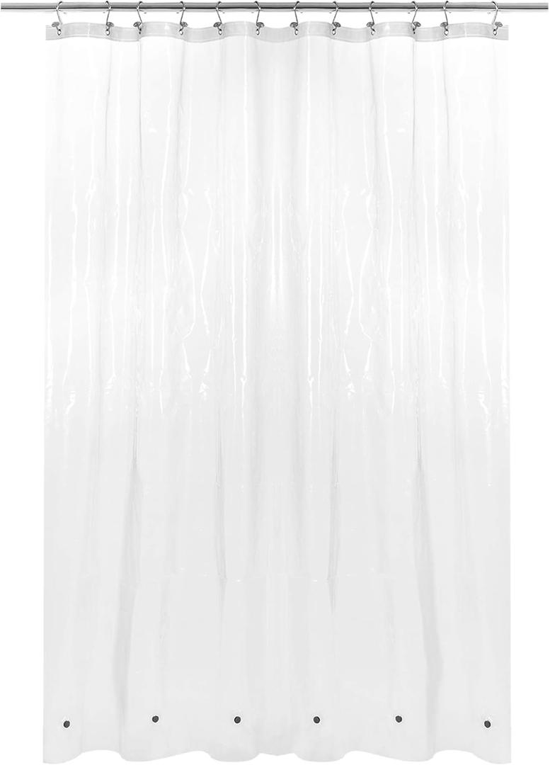 Barossa Design Plastic Shower Curtain Liner 69" x 70" with 6 Magnets - Waterproof PEVA Shower Liner for Standard Size Bathroom, PVC Free, Metal Grommets - Clear, 69X70
