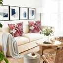 Decorative Throw Pillow Covers Set of 2 Wine Red Pillow Covers 16x16 Inch Couch Pillow Covers for Sofa Living Room Outdoor Throw Pillow Cover Linen Square Floral Flower Farmhouse Pillowcase