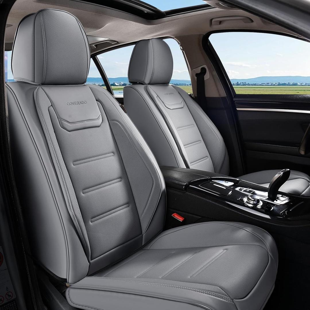 Coverado Car Seat Covers, Front Covers for Cars, Car Seat Cover Front Seats, Car Seat Protector Waterproof, Leather Car Seat Cushion, Universal Interior Covers Seat Protectors for Most Cars Gray