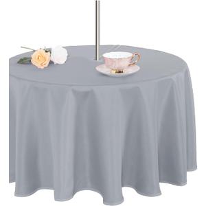 Fitable Table Cover Outdoor and Indoor Tablecloth - Washable Waterproof Wrinkle Free Table Cloth with Zipper and Umbrella Hole for Spring/Summer/Party/Picnic/BBQS/Patio Silver Grey 60R