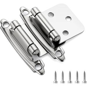 Ravinte 50 Pack (25 Pairs) 1/2" Overlay Cabinet Hinges, Self-Closing Semi-Concealed Face Mount, Polished Chrome Decorative Hardware with Door Bumpers for Kitchen & Cupboard Doors, Silver