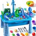 Water Table Play Sink Toy for Kids 2 3 4 5 6 Years Old - Outdoor Kitchen with Running Water, Fishing Games, Toddler Water Play Table for Kids Ages 3-8, Beach Outdoor Toys, Birthday Gifts 2+ 3-5 (Blue)