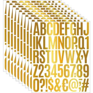 10 Sheets Large Letter Stickers, 500 Pcs 2 Inch Alphabet Stickers, Self Adhesive Vinyl Letter Stickers for School Project Classroom Bulletin Board Kids Crafts Mailbox Adults DIY Decor (Gold)