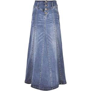 ebossy Women's High Rise Distressed Wash Denim Skirt A Line Swing Maxi Long Jean Skirts Small