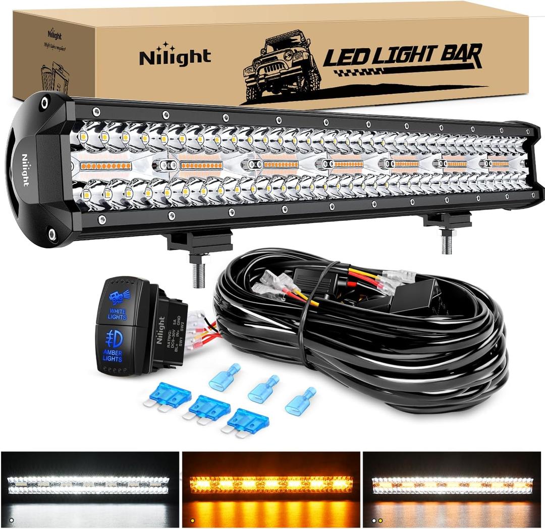 Nilight 20Inch Off-Road LED Light Bar, 420W 3 Lighting Modes (White/Amber/White&Amber) Driving Fog Light Spot Flood Lights with 16AWG Wiring Harness for Truck Car ATV SUV Jeep Boat