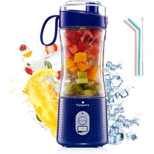 Portable Blender, Vaeqozva USB Rechargeable Smoothie on the Go Blender Cup with Straws, Protein Shakes Fruit Mini Mixer for Home, Sport, Office, Camping - Navy Blue
