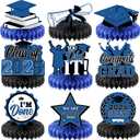 Yisong 9 Pieces 2025 Graduation Party Table Decorations Class of 2025 Congrats Graduation Centerpieces for Tables Congratulate Honeycomb Centerpiece Topper for Grad Party Supplies(Blue)