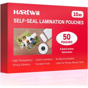 50 Pack Self-Sealing Laminating Pouches 4x6 Inch,10 Mil Self Adhesive Lamination Pouches,Waterproof Photo No Heat Laminating Sheets No Laminator Machine Need