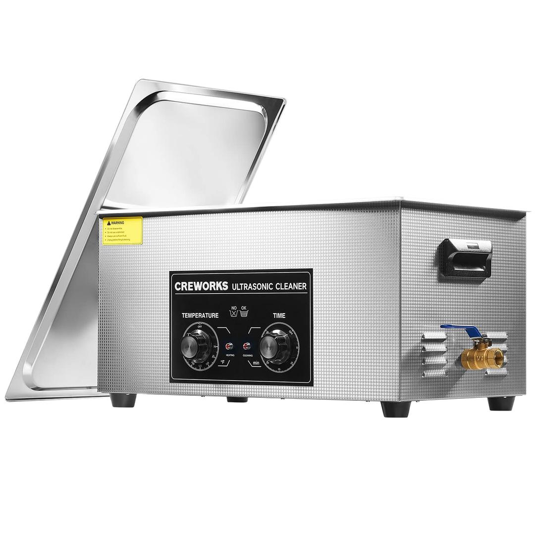 CREWORKS Ultrasonic Cleaner with Heater and Timer, 480W 22L Professional Ultrasonic Cleaning Machine, 5.8 gal Stainless Steel Cleaner with Knobs for Tool Jewelry Watch Glasses and More