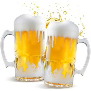 2 x 34fl.oz/1L Large Heavy Glass Beer Mug Set of 2 with Handle