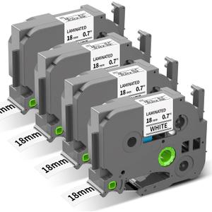 TZe-241 TZe241 Replacement for Brother P Touch Label Tape TZe TZ Tape 18mm 0.7 Inch Laminated White Label Maker Tape, Compatible with Brother PT-D400 PT-D410 PT-D600 PT-D610BT, 3/4 Inch, 4-Pack (Black on White)