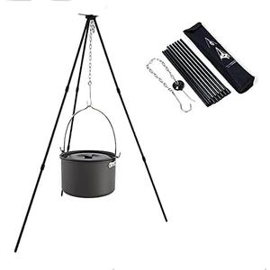 Yahpetes 31.5" Camping Tripod 3 Sections Aluminum Telescopic Campfire Tripods Portable Outdoor Cooking Tripod with Adjustable Suspension Chain and Carrying Bag for Camping(Black)