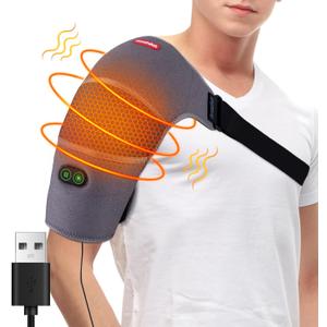 Shoulder Heating Pad Massager for Rotator Cuff Upper Arm Pain Relief, USB Powered Heated Shoulder Wrap with Vibration Massage for Women Men Travel Outdoor (Non-Rechargeable)