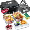 Electric Lunch Box for Adults - 2 Pack 1.8L Container 100W Heated Lunch Box for Men Fast Heating Food Heater Portable with ON/ OFF Switch, 0.6L Compartment Lid for Car, Truck, Office (12V/ 24V/ 110V)