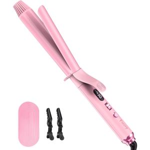FARERY Long Barrel Curling Iron 1 1/4 inch, 1.25 Inch Curling Iron for Thin Hair, Infused Argan Oil & Keratin, 11 Adjustable Temp, Include Clips & Silicone Pad, Pink